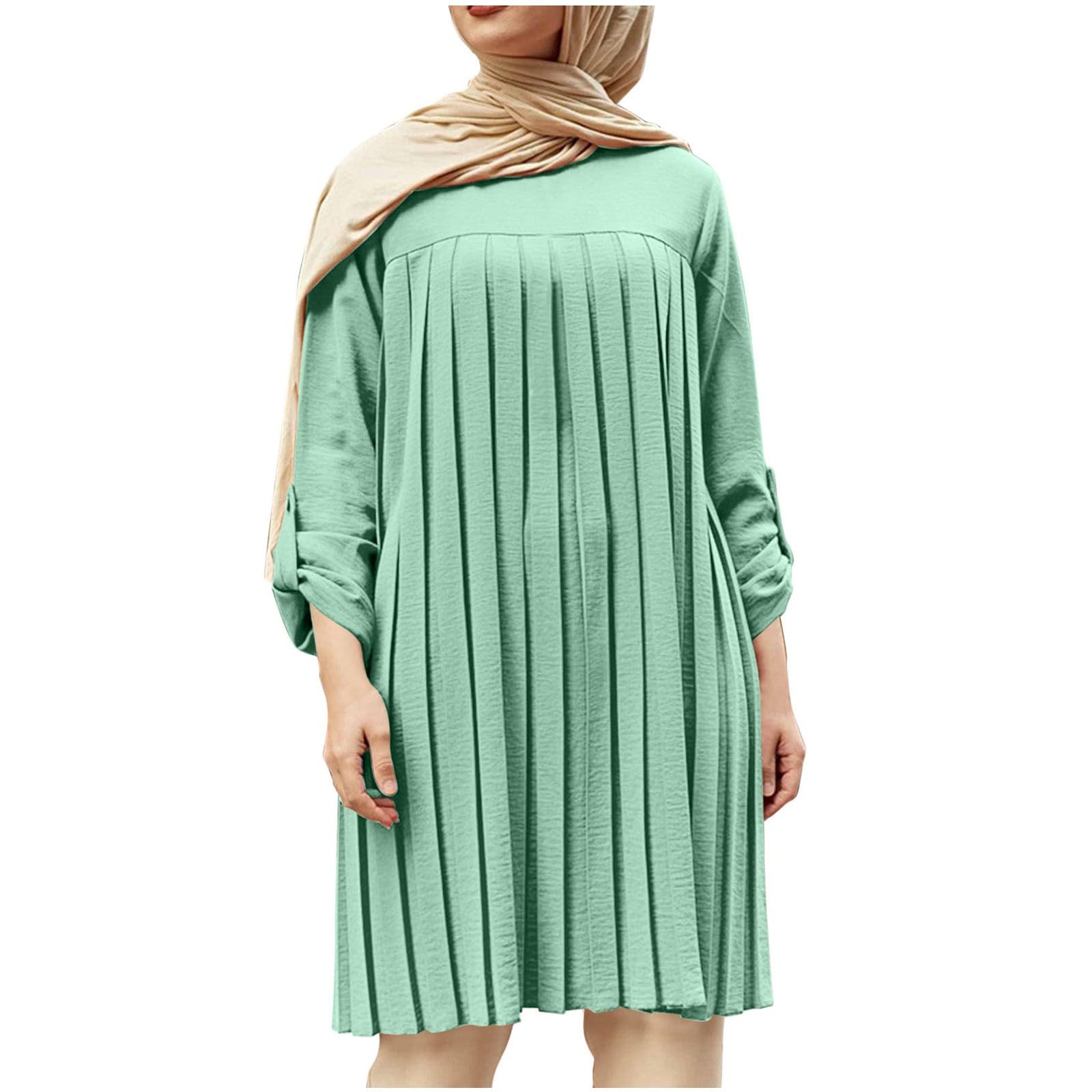 Kaftan Linen Womens Muslim Long Sleeve Abaya Casual Dress Button |  Desertcart BAHRAIN