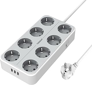 Listwa Zasilająca z USB, Gniazdo TESSAN 8 Krotne, Przedłużacz Listwy 11 w 1, Gniazdo Rozdzielacza z Przełącznikiem, Przedłużacz Wielowtykowy 2m, Listwa Zasilająca 3600W do Biura, Biała