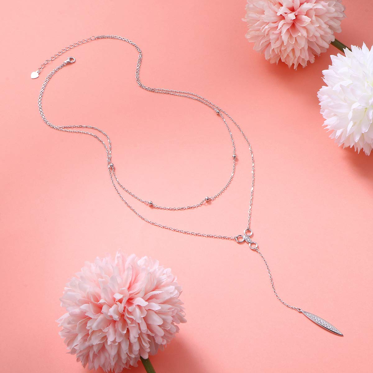 Flyow Collana da donna multistrato in argento Sterling S925, con perle, con zirconi marchese, Y Lariat, collana a catena lunga, regalo per donne e ragazze