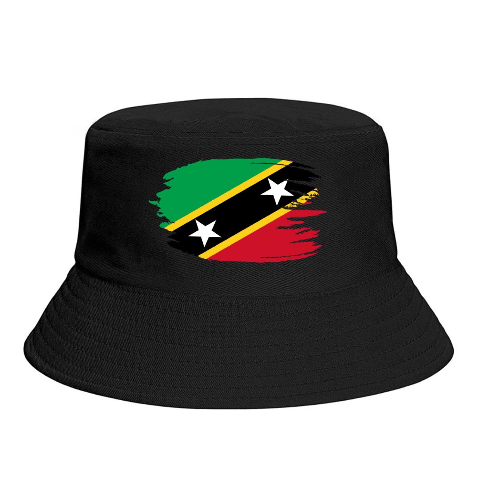 PELNYC Saint Kitts and Nevis Nation Flag Bucket Hat Fishing Fisherman Hats Casual Packable Travel Beach Cap Black