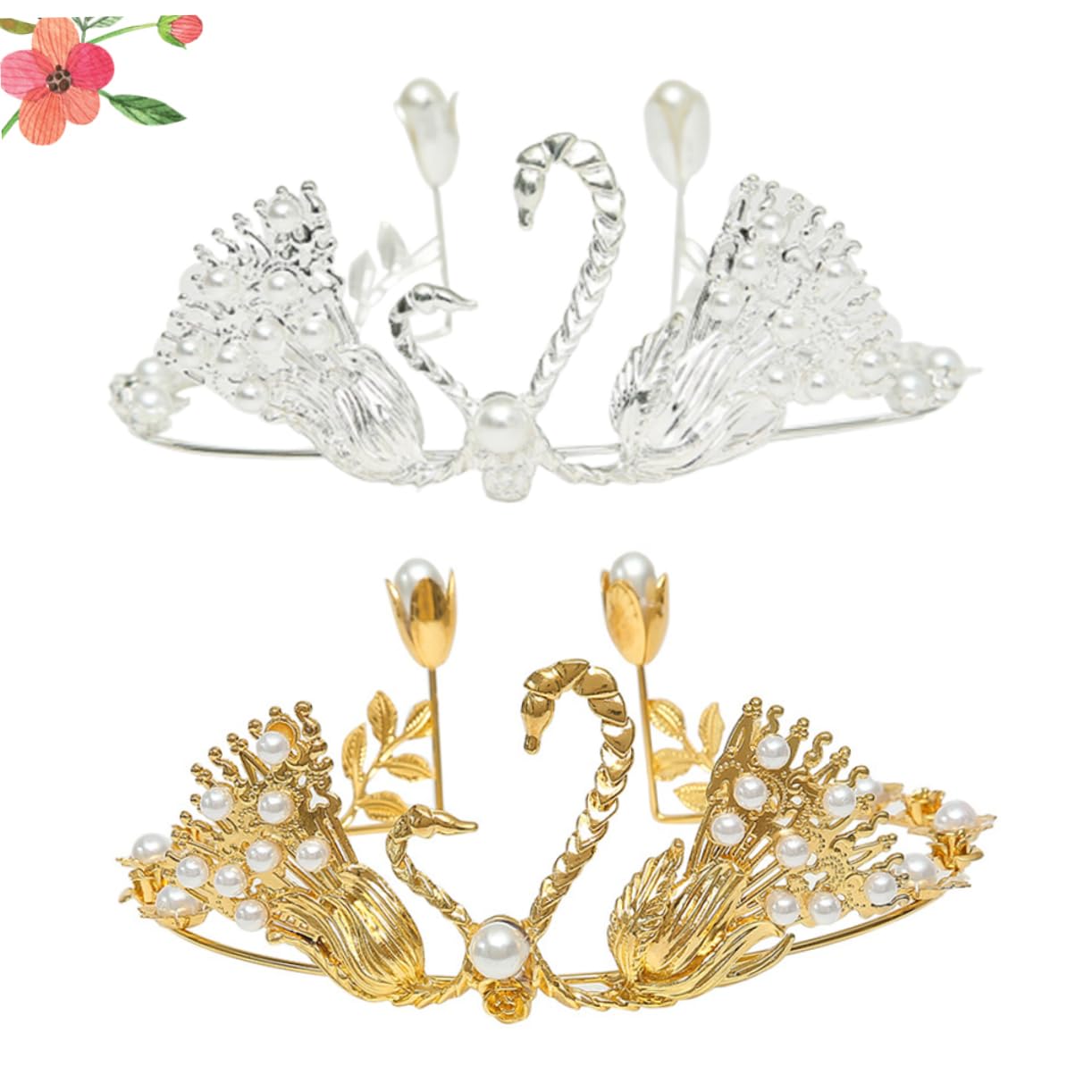 Cabilock 6piezas Adorno De Pastel De Fiesta Decoración De Tarta Elegante De Cisne y Perlas Artificiales Accesorios Para Cumpleaños y Plata