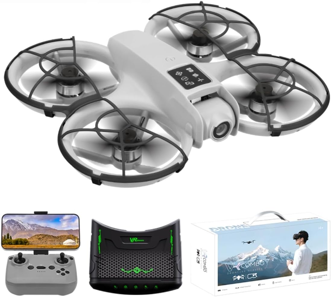 FPV Drone with Camera and VR Glasses, 12 Min Flight for Beginners FPV Quadcopter And LED Lights, 360° Flip,Brushless Motor,Speed Control,One-Key Takeoff/Landing, Built-in Propeller Guard,3 Batteries
