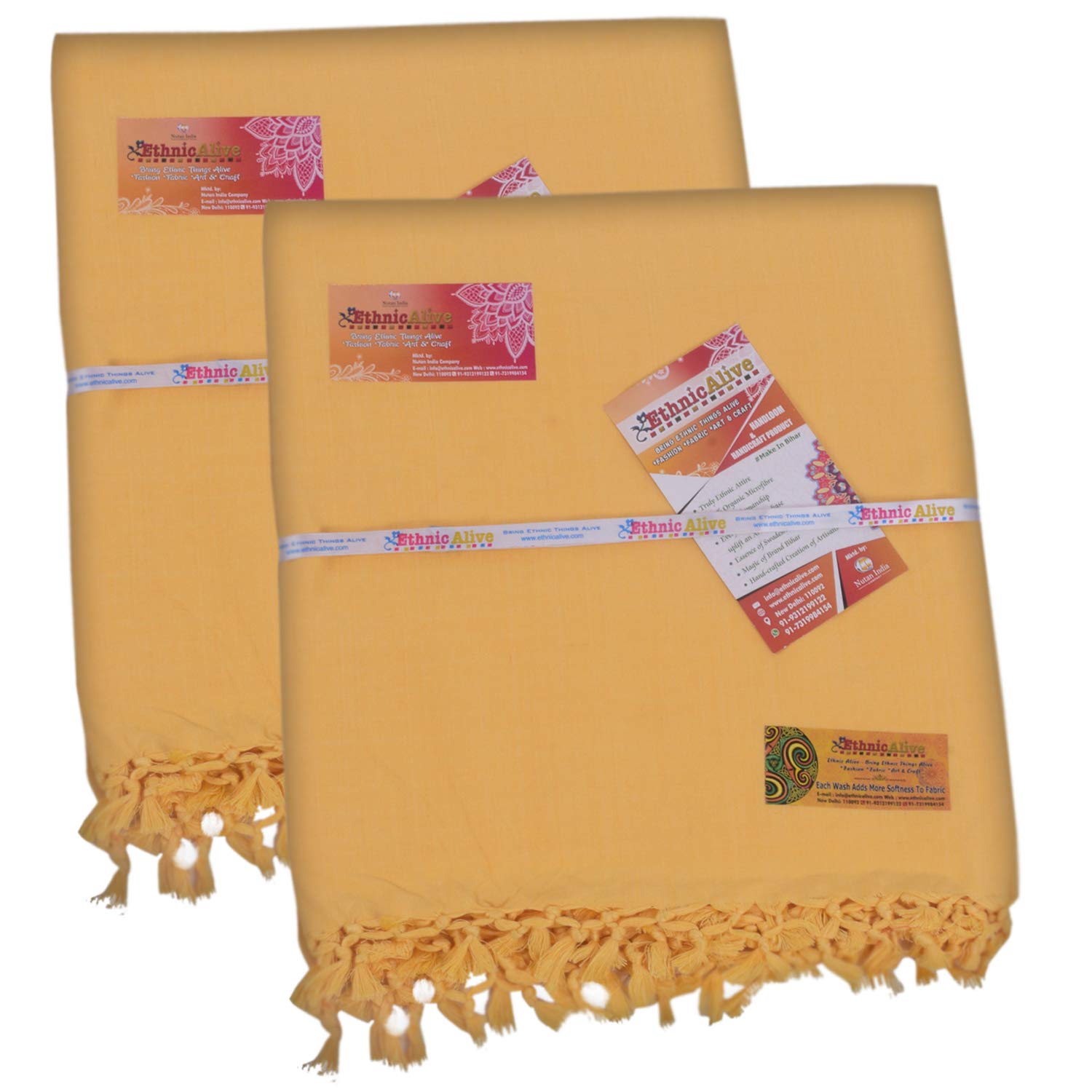 EthnicAlive Bhagalpuri Silk Dull Yellow Combo Chadar for All Season Use Exclusive Malmal Yellow Chadar_Size (60 inch x 108 inch) Pack of 2-image-1