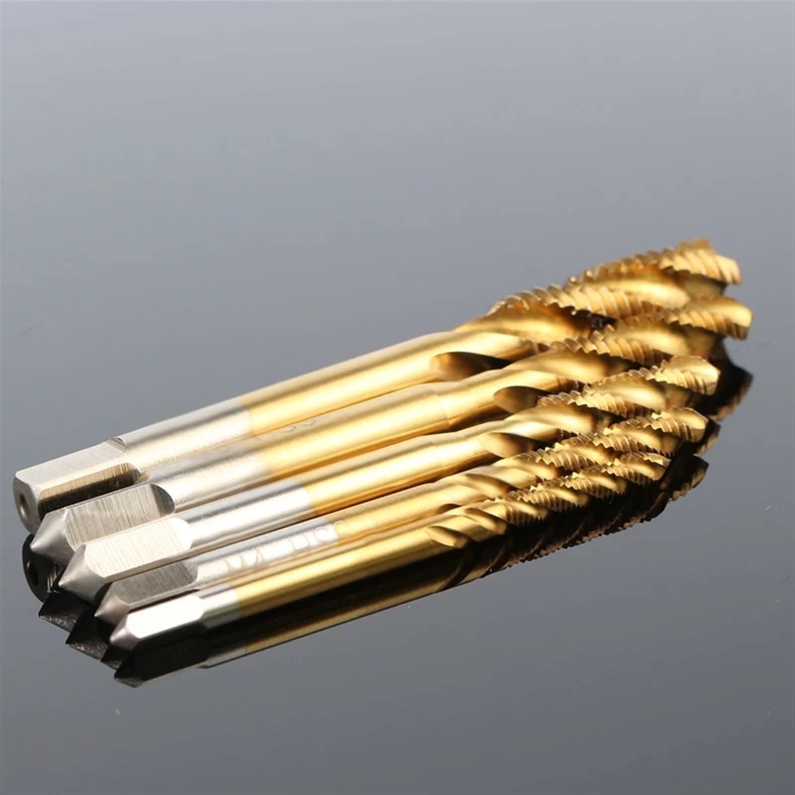 5pc Metric HSS Ti Extrusion Taps M3 to M8 Spiral Fluted Screw Thread Taper Taps Set Machine Titanium-Coated Taps MINGPING