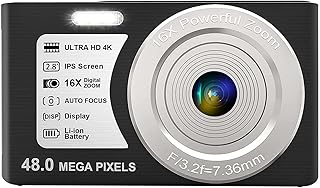 LEQTRONIQ 4K Digital Camera - 48MP Compact Camera with 32GB SD Card, 16x Zoom & Autofocus for Recording, Vlogging, Streaming - 1 Year Warranty (2 Batteries) (Black)