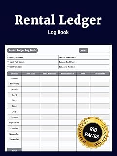 Rental Ledger Log Book: Simple Notebook to Record and Track Rent Payments Tenant Details and Property Information for Landlords and Property Managers