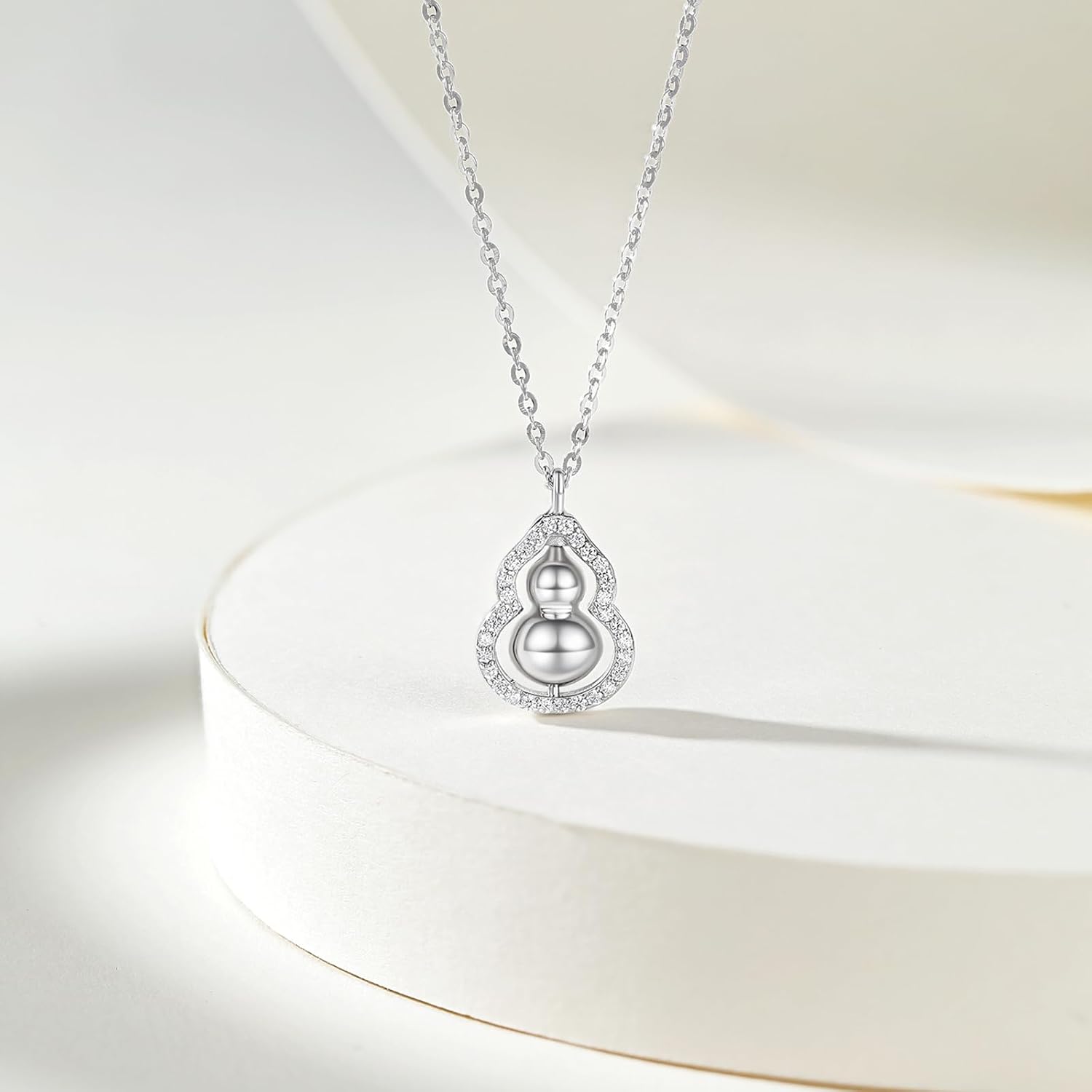 Pendant Necklaces for Women Silver Gourd Cubic Zirconia Chain Necklace Rotatable Dainty Necklace Gifts Mom Mother Lover - Image 3