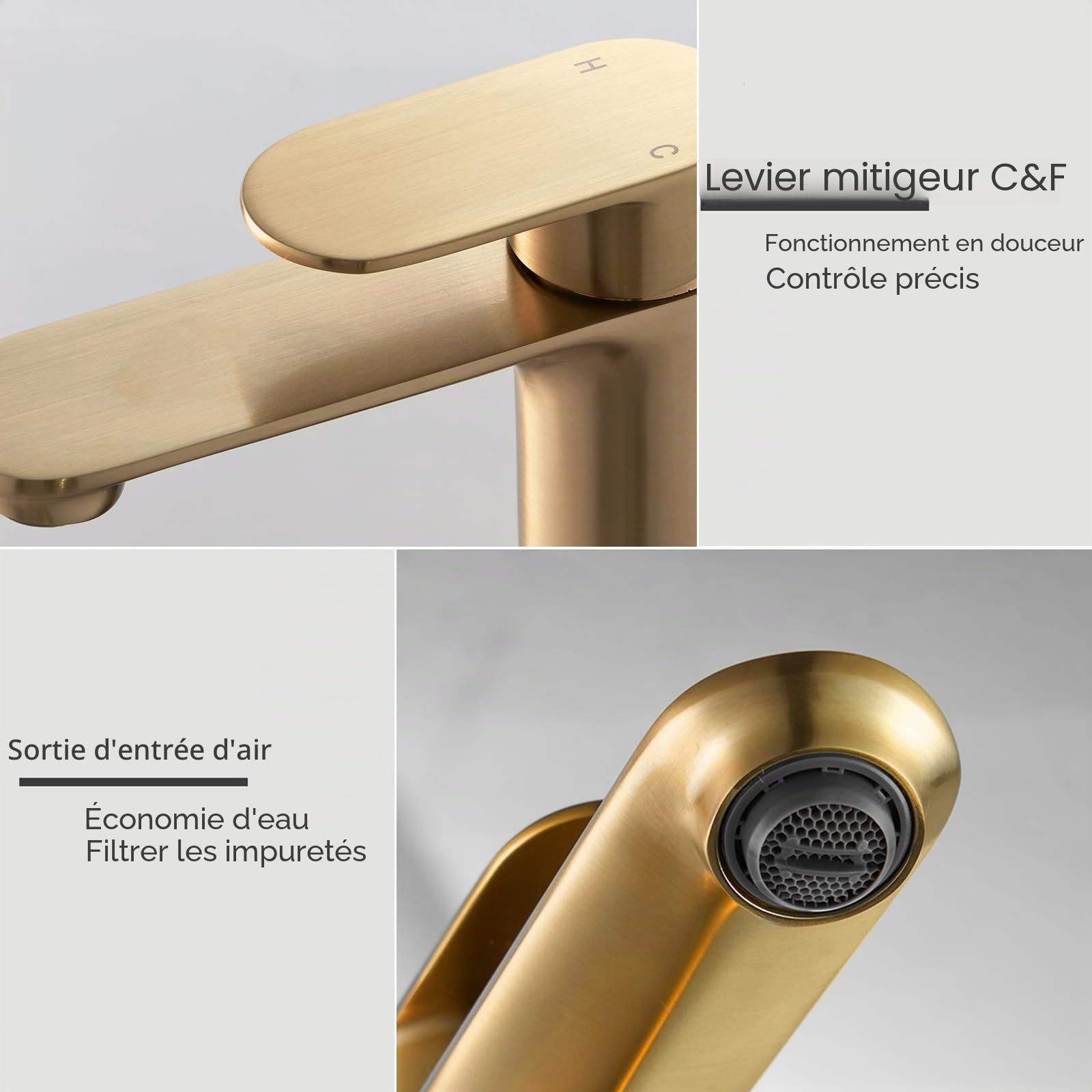 Robinets de salle de bain avec vidange, BATHWEST - Robinet mitigeur de lavabo avec bonde de vidage pop-up, mitigeurs de lavabo monobloc modernes à levier unique en laiton avec bouchon de lavabo 072GO