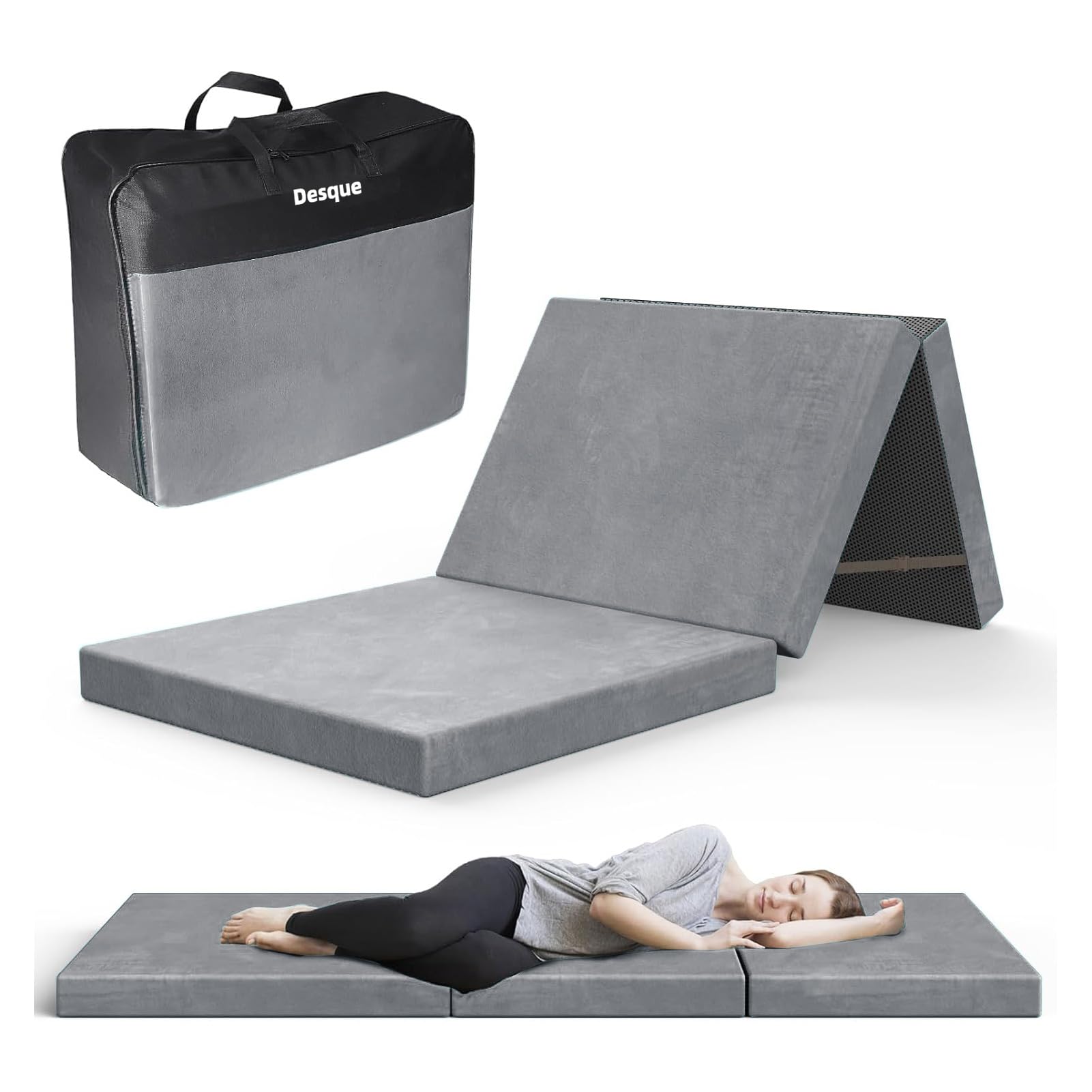 Trifold Mattress, Single Foldable Floor Mattress 3 inch Memory Foam with Washable Cover Non-Slip Bottom, Tri Folding Bed Topper for Guest & Travel