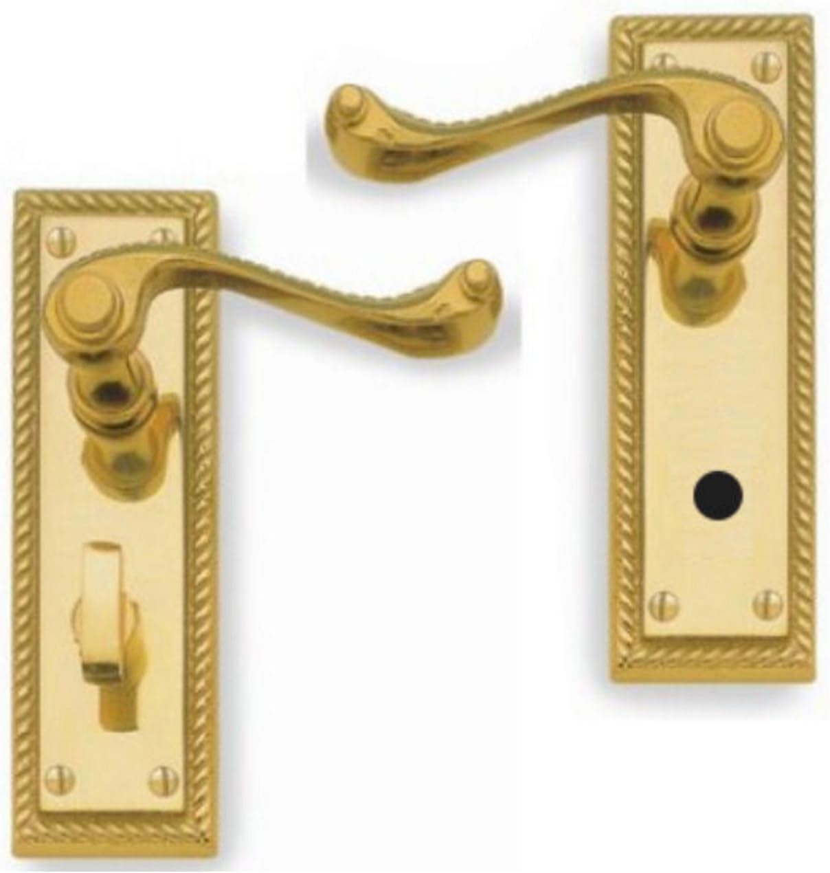 Polished Brass Finish Georgian Scroll Bathroom Door Handles