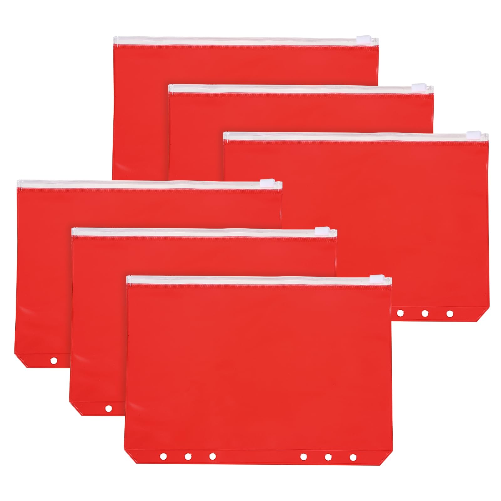 PATIKIL A5 Binder Pocket, 6 Pack 6 Holes Zipper Binder Pouch Budget Stuffing Envelopes Clear Storage Pocket Waterproof for Budget Planning Loose Leaf Bags, Transparent Zip/Red Pouch