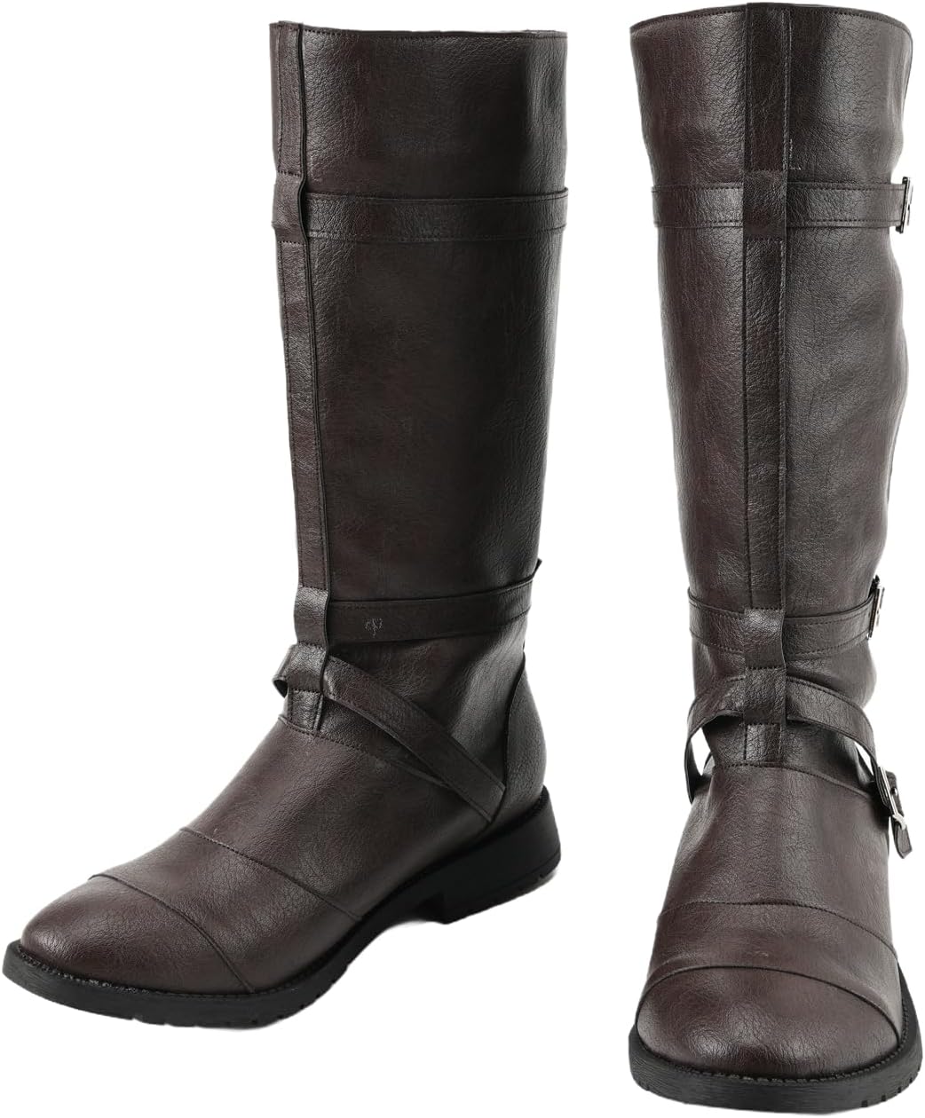 Men's Medieval Pirate Boots Faux Leather with Adjustable Buckles Renaissance Costume Footwear for Halloween Cosplay