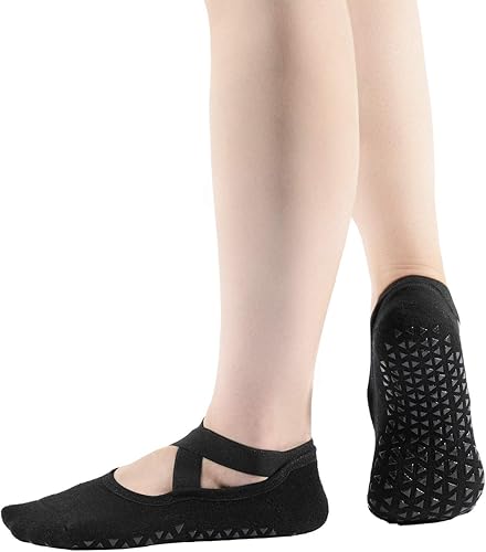 Miniatura 6 de Pauboland Paquete de 6 calcetines acolchados negros para mujer, antideslizantes, piyo barre, pilates, ballet, yoga, con agarres, talla 4-9