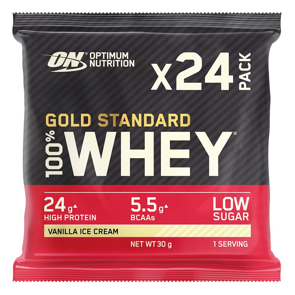 Optimum Nutrition Gold Standard Whey, Białko Serwatkowe z Naturalną Glutaminą i Aminokwasami, Lody Waniliowe, 24 Saszetki, 24 x 30 g