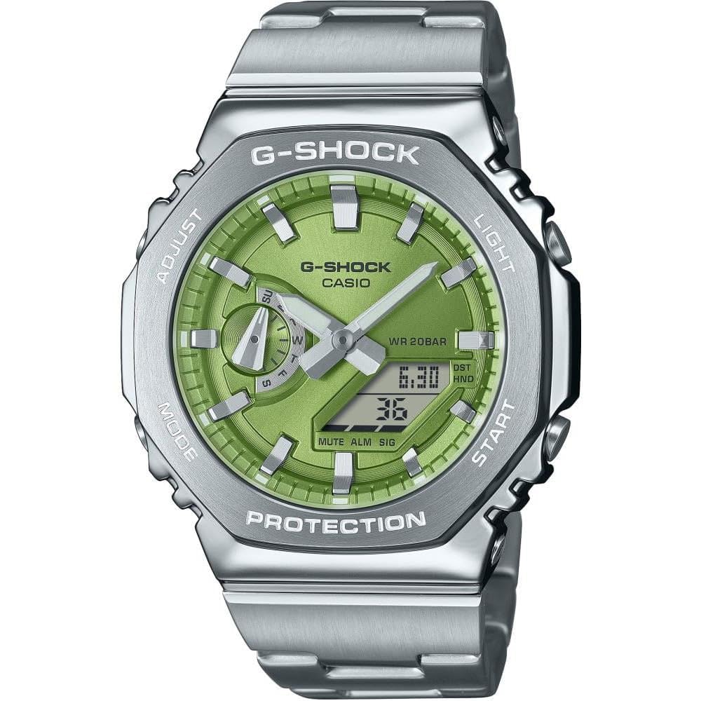 Casio Watches G-Shock Men “Stainless steel band One-touch tri-fold clasp-GM-2110D-3ADR, Silver, 49.3 × 44.4 × 11.8 mm