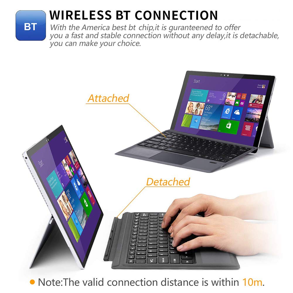BT wire-less Keyboard Clavier Mince de 12,2 Pouces pour Logiciel Surface Pro3 / 4/5/6 (2017)
