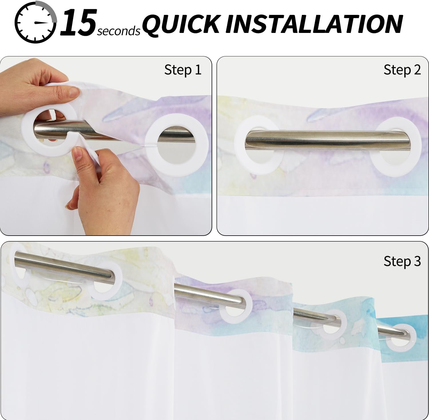 Leowefowa Summer Ocean No Hook Shower Curtain with Snap in Liner, Blue Beach Whale Turtle Coral Reef Fabric Shower Curtains, Double Layer, Mesh Top Window,71 x74 inches