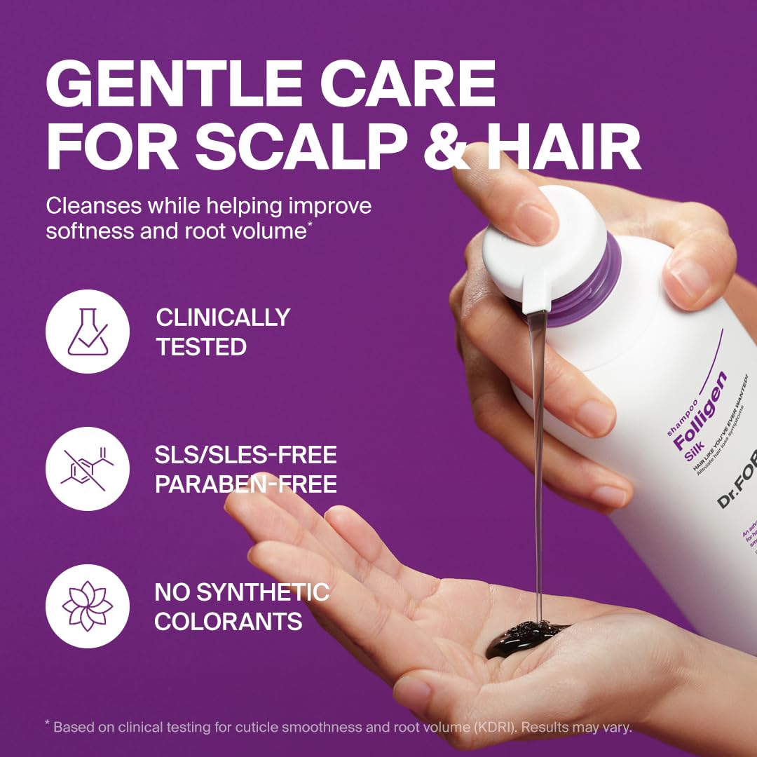 Dr.FORHAIR Folligen Silk Shampoo | Korean Haircare for Volume & Damage Care | Smooths and Softens Rough Hair | For Hair Thickening & Fuller Looking, 16.91 fl oz - Image 2