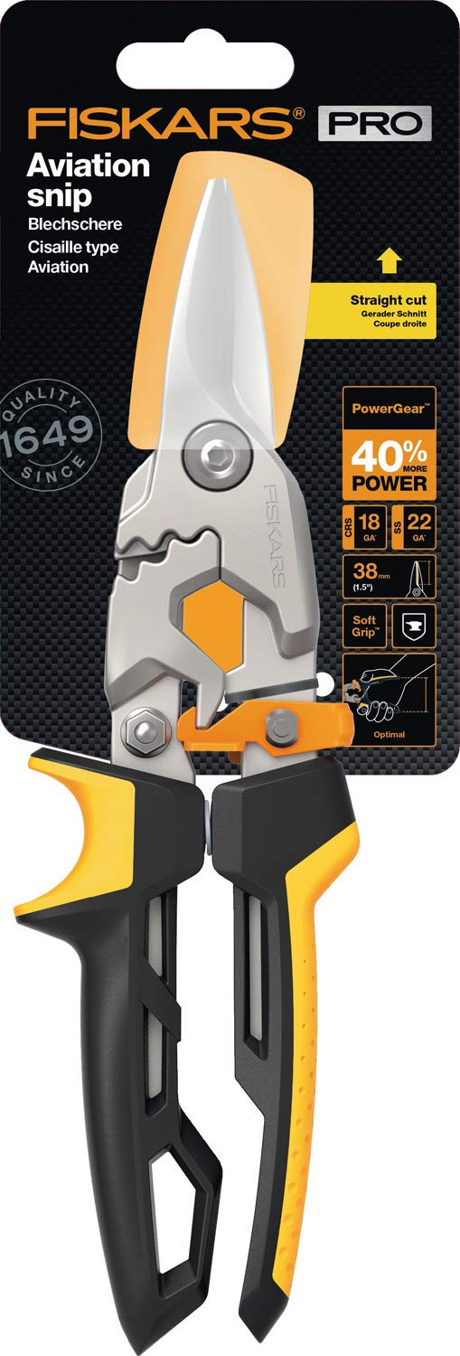 Fiskars 1027207 Cesoie per lamiere PowerGear, Nero/Arancione, 25.2 cm