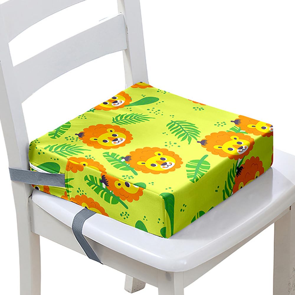 Surwin Children's Booster Seat 3D Cartoon Lion Booster Seat Dining Chair with Lock, Dismountable Adjustable Booster Seat for Dining Chair Portable Travel Booster Cushion (Green Leaf,32x32x8cm)