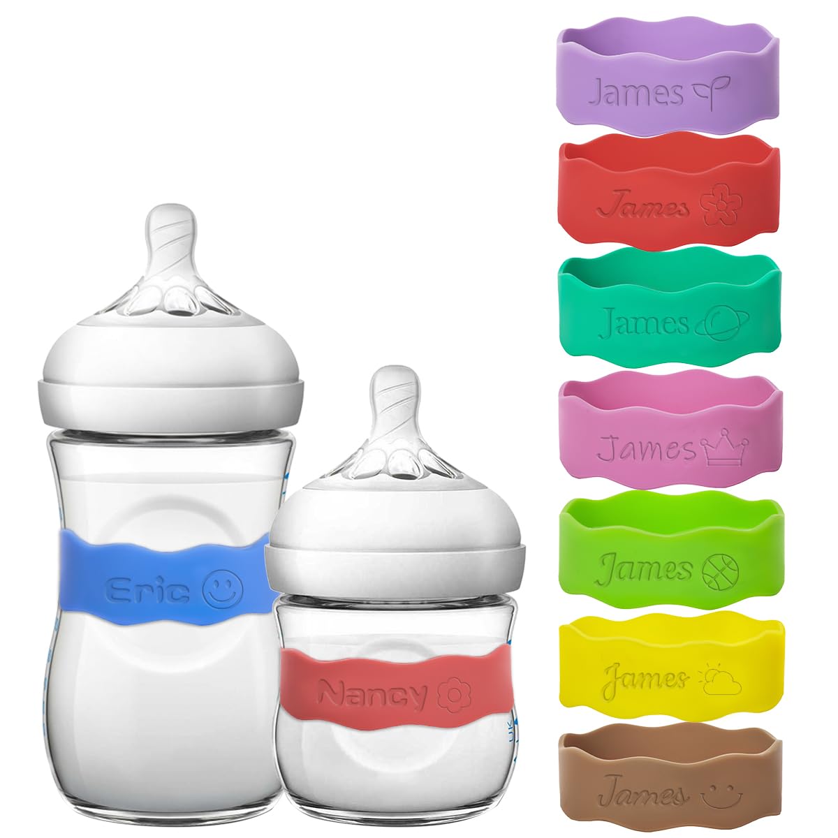 Personalized Baby Bottle Labels ?Custom Reusable Silicone Water Bottle Name Bands for Daycare, Laser Engraving Bottle Name Tags, Waterproof Customized Kids Cups Grip Straps for School