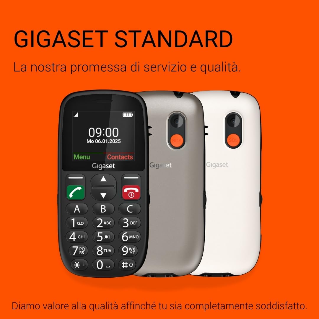 Gigaset GL395 Telefono Cellulare - Per degli anziani - tasti grandi e pulsante di emergenza SOS - Resistente a polvere e spruzzi d'acqua - Senza contratto - Display TFT a colori, Bianco perla