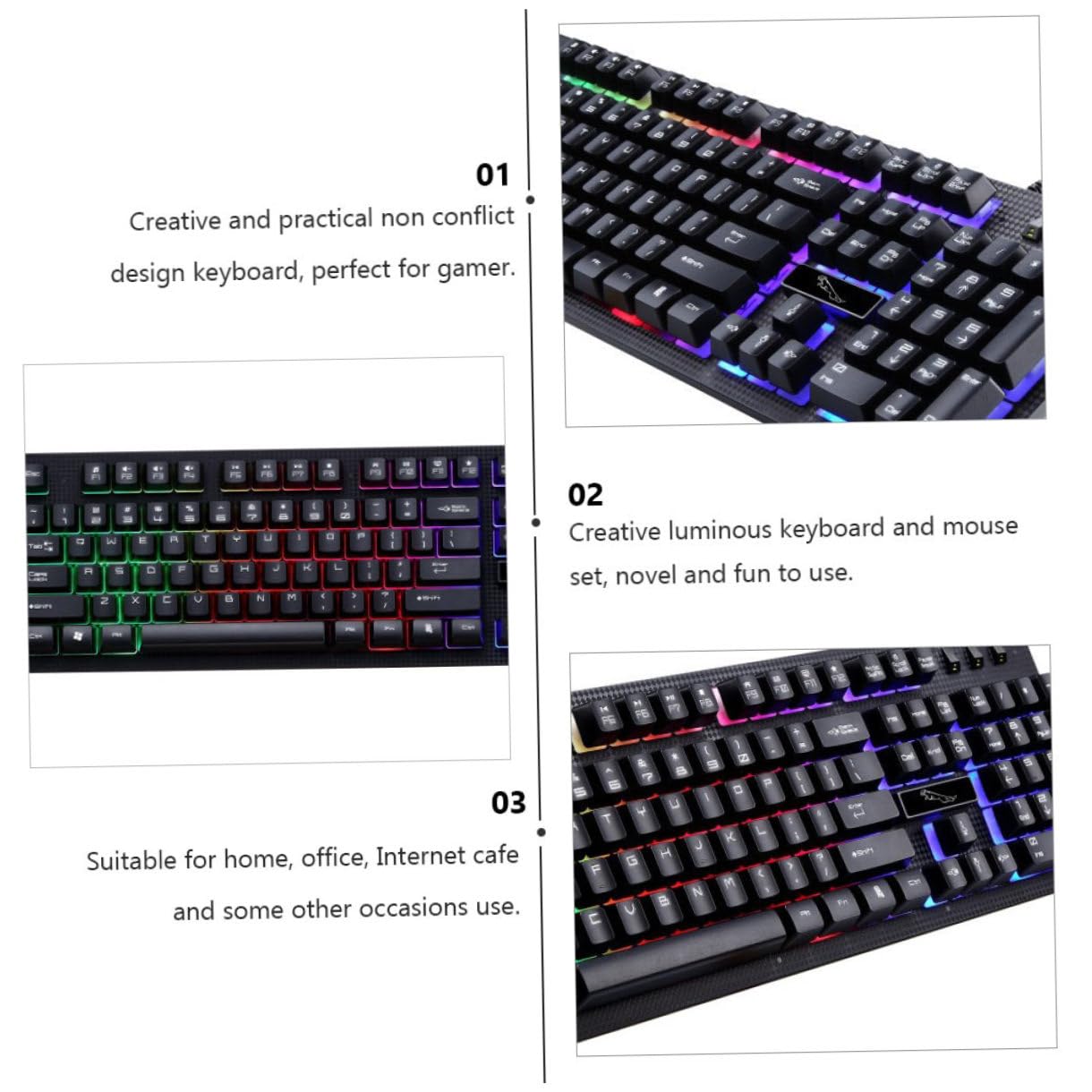 Clavier et Souris Filaires Gamer, 104 Touches et 4 Touches, Noir
