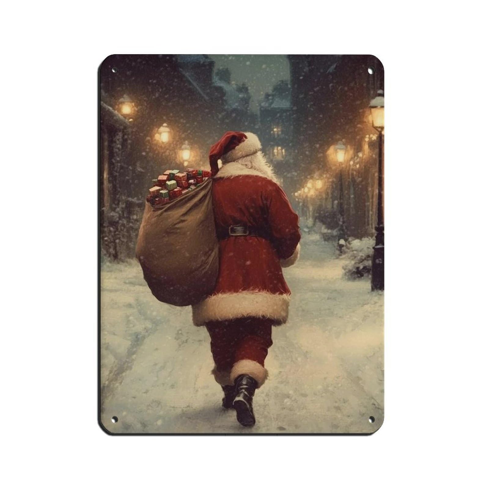 Santa Claus Is Coming to Town,Vintage Christmas Art Tin Sign Vintage Metal Pub Club Cafe Bar Home Wall Art Decoration Poster Retro 12x16inch(30x40cm)