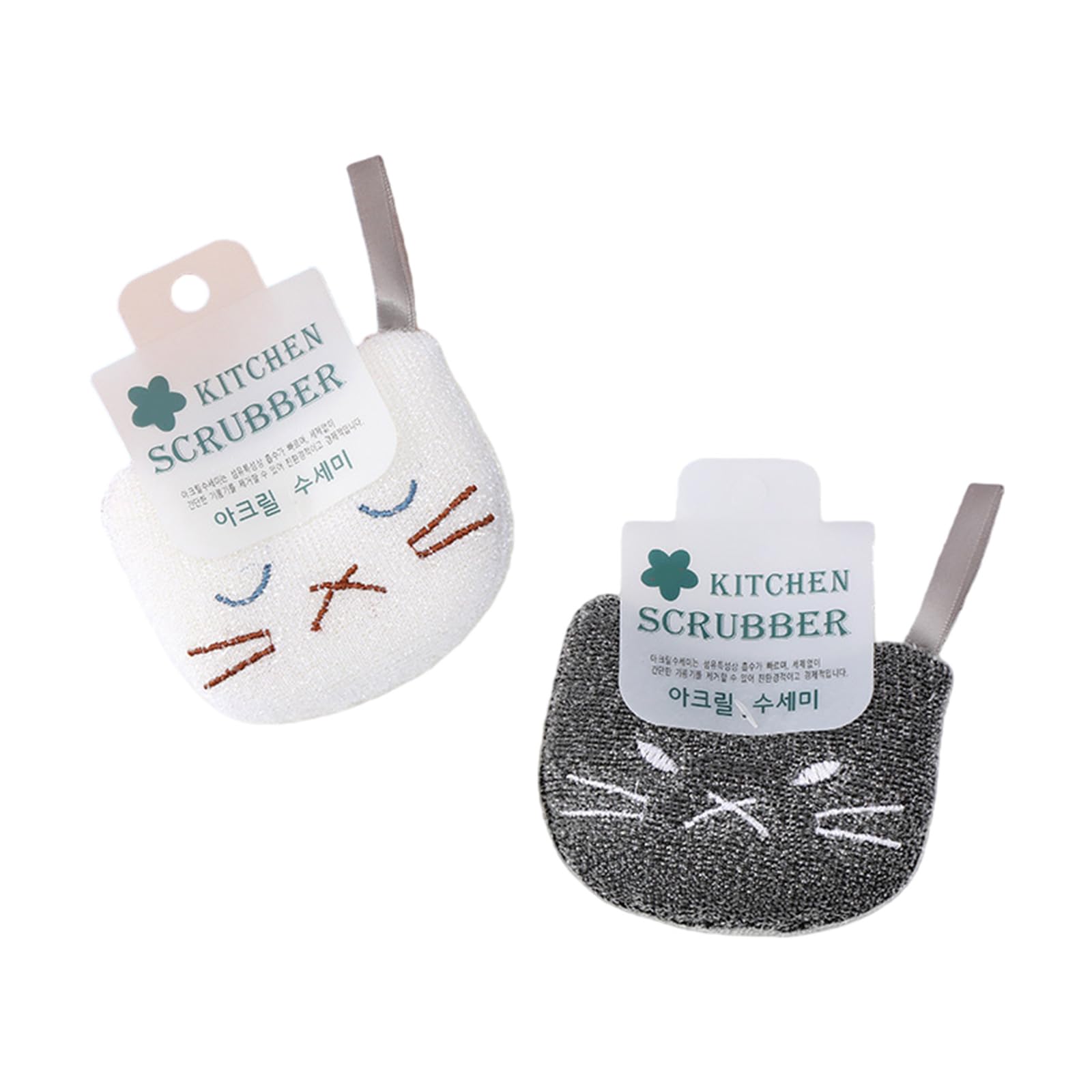2PCS Lovely Cats Shape Sponges Cleaner Scouring Sponge Efficient Cleaning Pad for Scrubbing Cookware Dishwashing Cartoon Kitchen Scrubber