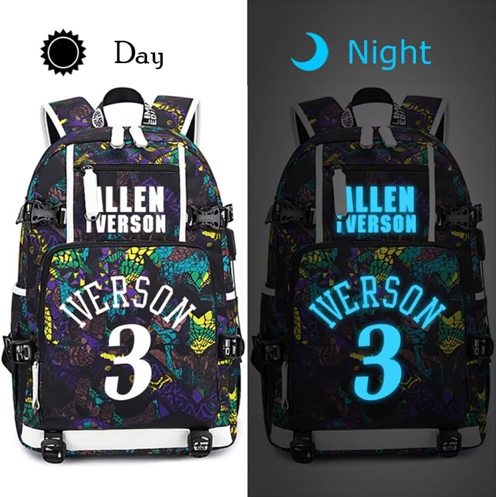 Basketball Player Iverson Luminous Backpack Travel Daypack Fans Bag (Style 3)