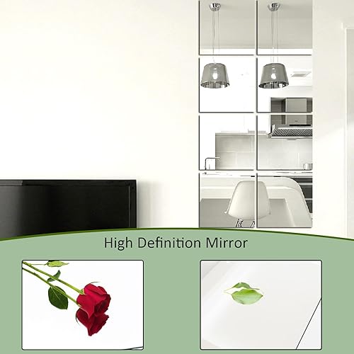 Miniatura 4 de 30 piezas de lámina de espejo acrílico autoadhesiva, espejo pequeño y flexible de 6 x 6 pulgadas para pared, azulejos cuadrados de plástico sin