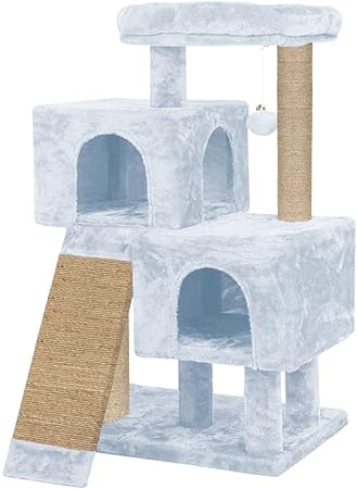 Mellifluous Scratching Posts Kitten Cat Tree - Ladder | Pompom Ball | Fur Fabric | Condo Houses | Jute Rope (Grey) (Height 35 Inch)