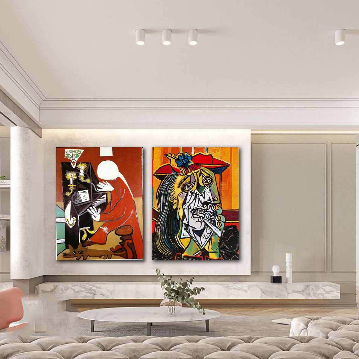 PICASSO 油絵アート Pablo Picasso (Handmade) Oil Drawing On old Paper Signed & Stamped