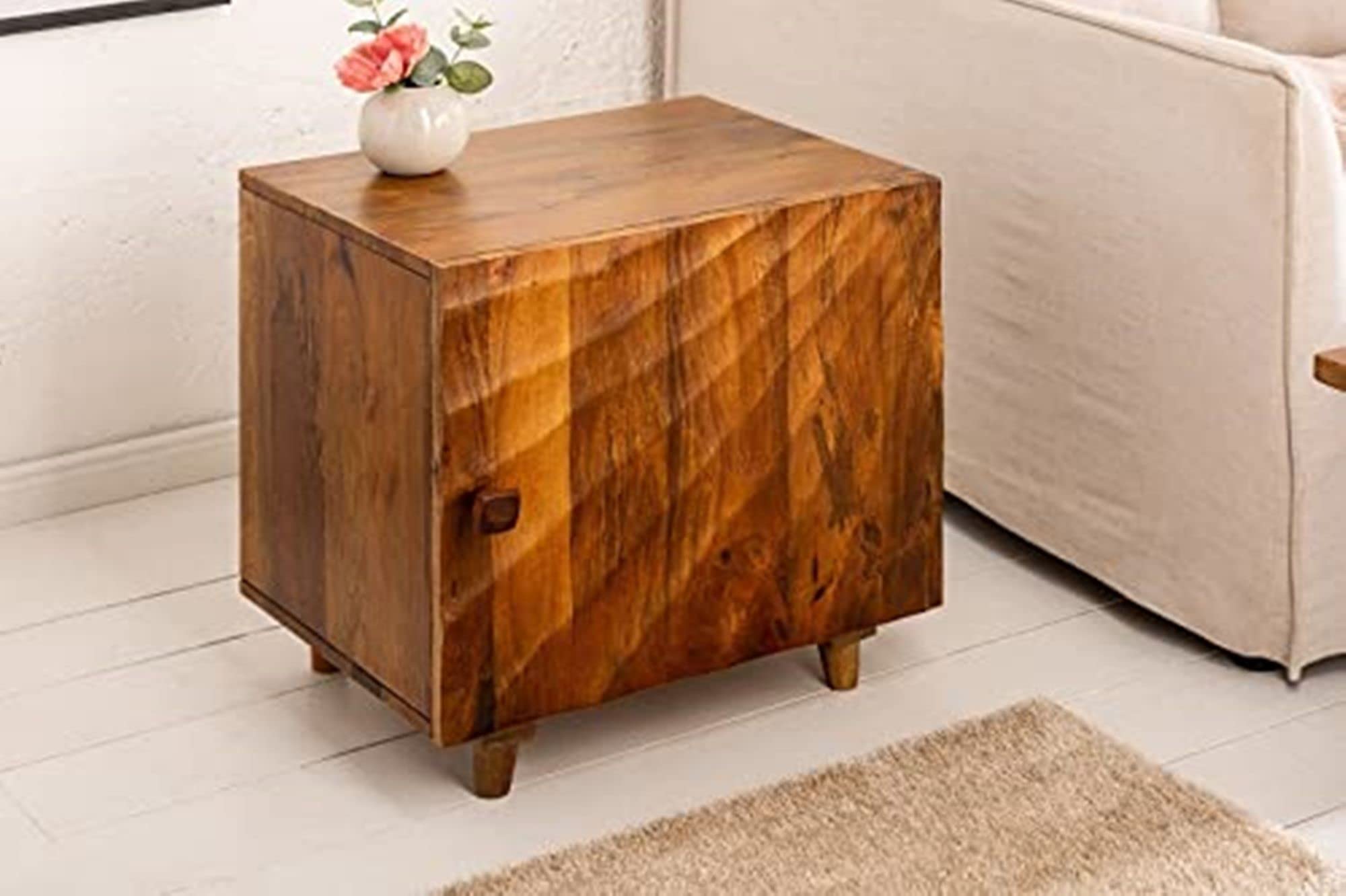 Corte Clasico Sheesham Wood Bedside End Table with Cabinet Storage Accent Table with Legs for Home Living Room Bedroom Wooden Night Stand Furniture (Natural Finish)