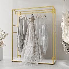 HOMEKAYT Gold Clothing Racks with Shelves Weeding Dress Retail Clothes Rack Freestanding Shoes Bags Clothes Organizer Garment Rack