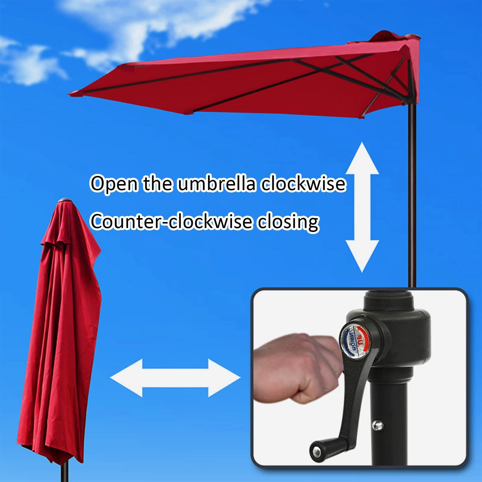 Parasol z automatyczną korbą 180/200 cm, parasol ogrodowy, na patio, do ogrodu, na balkon, parasol zewnętrzny z ochroną przeciwsłoneczną, UPF 50+, parasol przeciwsłoneczny na plażę (5