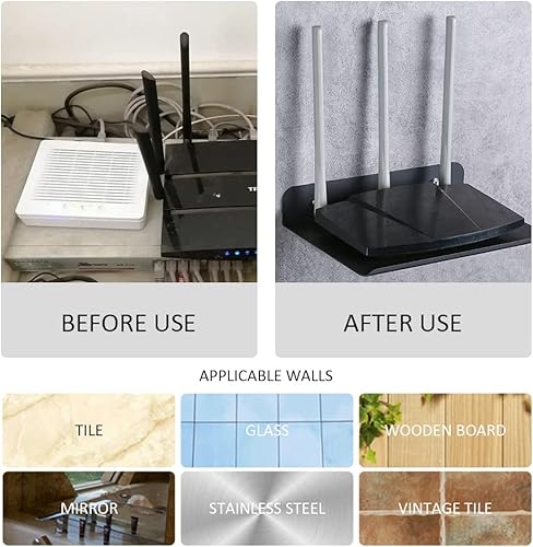 Miniatura 6 de OLizee Estante de exhibición flotante de montaje en pared sin taladros con orificio para cable, proyector para monitor de bebé, estante de pared,