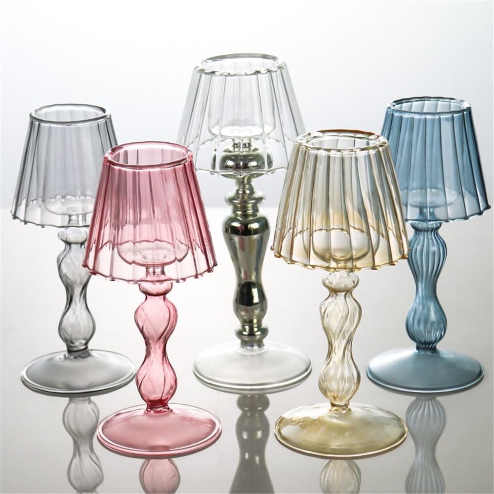 Świeczniki stołowe Retro Lampa Stołowa Styl Szklany Świecznik Dekoracja Domu Osobowość Ozdoby do domu(Blue)