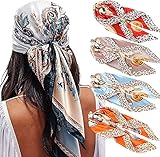bufanda pelo sintetico negro 1.Bufandas de la vendimia: hay 4 piezas de envoltura de pelo de satén en 4 colores diferentes en el paquete, los colores vivos y brillantes pueden agregar más decoraciones de moda a su apariencia diaria y estas bandanas son adecuadas para los uniformes a juego como asistentes de vuelo, personal del banco, asistentes de metro, etc.