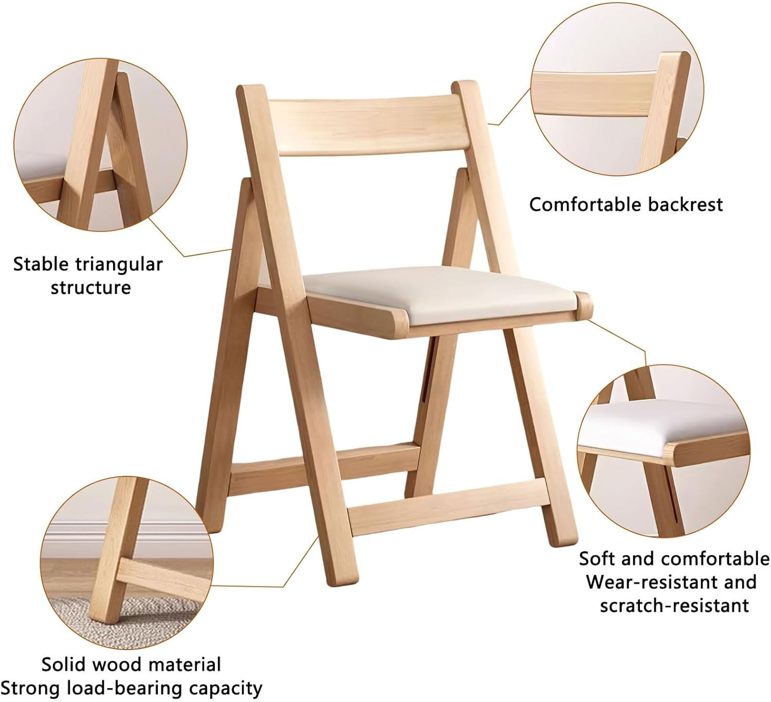 AIZYR Outdoor Wooden Chairs Set of 2, Folding Chairs with Padded Seats, Foldable Chairs Garden Seat for Patio, Balcony, Living Room, Yard,White