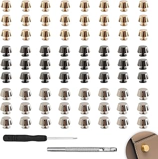 WWYSSZ 72 Piezas Patas para Bolsos, 11 mm Pies de Bolso Remaches de Cuero Espárragos de Cabeza Plana Remaches, con Punzón Hueco y Destornillador, para Bolsos, Cinturones y DIY (Oro, Plata, Negro)