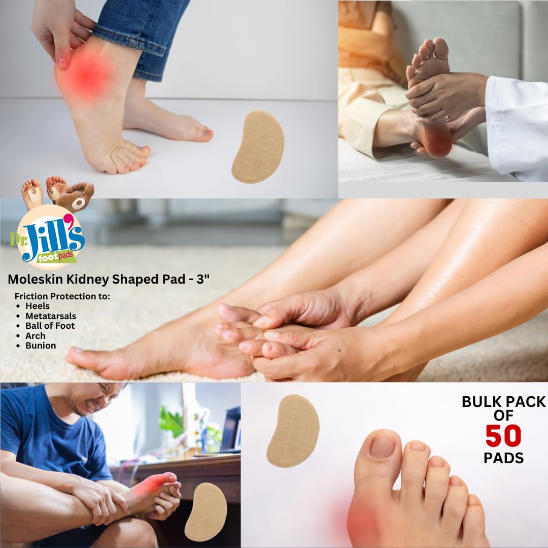 Dr. Jill's Foot Pads, YJ15-8068, podkładka w kształcie nerki Moleskin (50 sztuk) Blister Pad