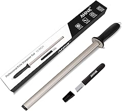 12 Inches Diamond Honing Steel Professional Knife Sharpener Rod, AHNR Kitchen Knife Sharpening Rod & Tungsten Carbide Multi-Sharpener for Honing Knife Blades, Pruning Shears, Garden Tools