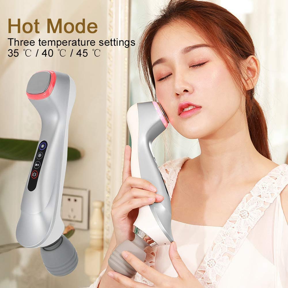 MU Masajeador facial, caliente y fría de rejuvenecimiento facial belleza del fotón Instrumento vibrante Shrinking poro/promotor de la absorción,Plata