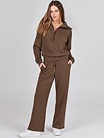 Vista 2 de ANRABESS Women 2 Piece Outfits Sweatsuit Set 2023 Fall Oversized Half Zip Sweatshirt Wide Leg Sweatpant Lounge Set Tracksuit