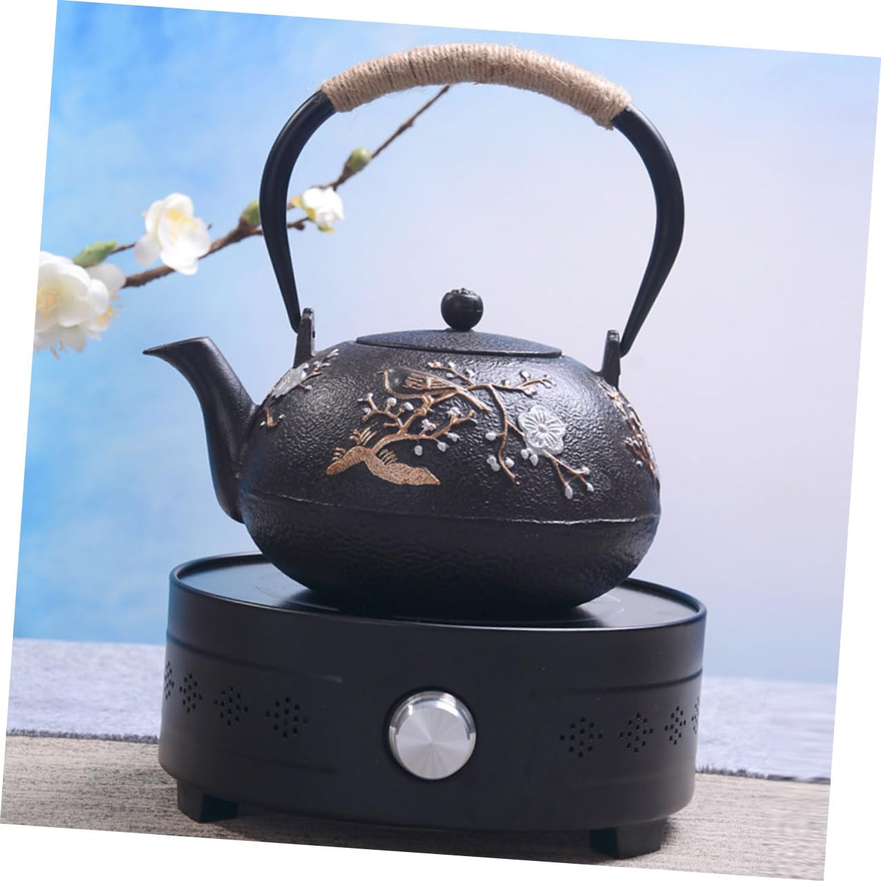 Cabilock Tetera de Hierro Fundido Japonesa Infusor, Buena Aislamiento Térmico y Diseño para Uso Hogar, Material Hierro Resistente y Práctica para Té