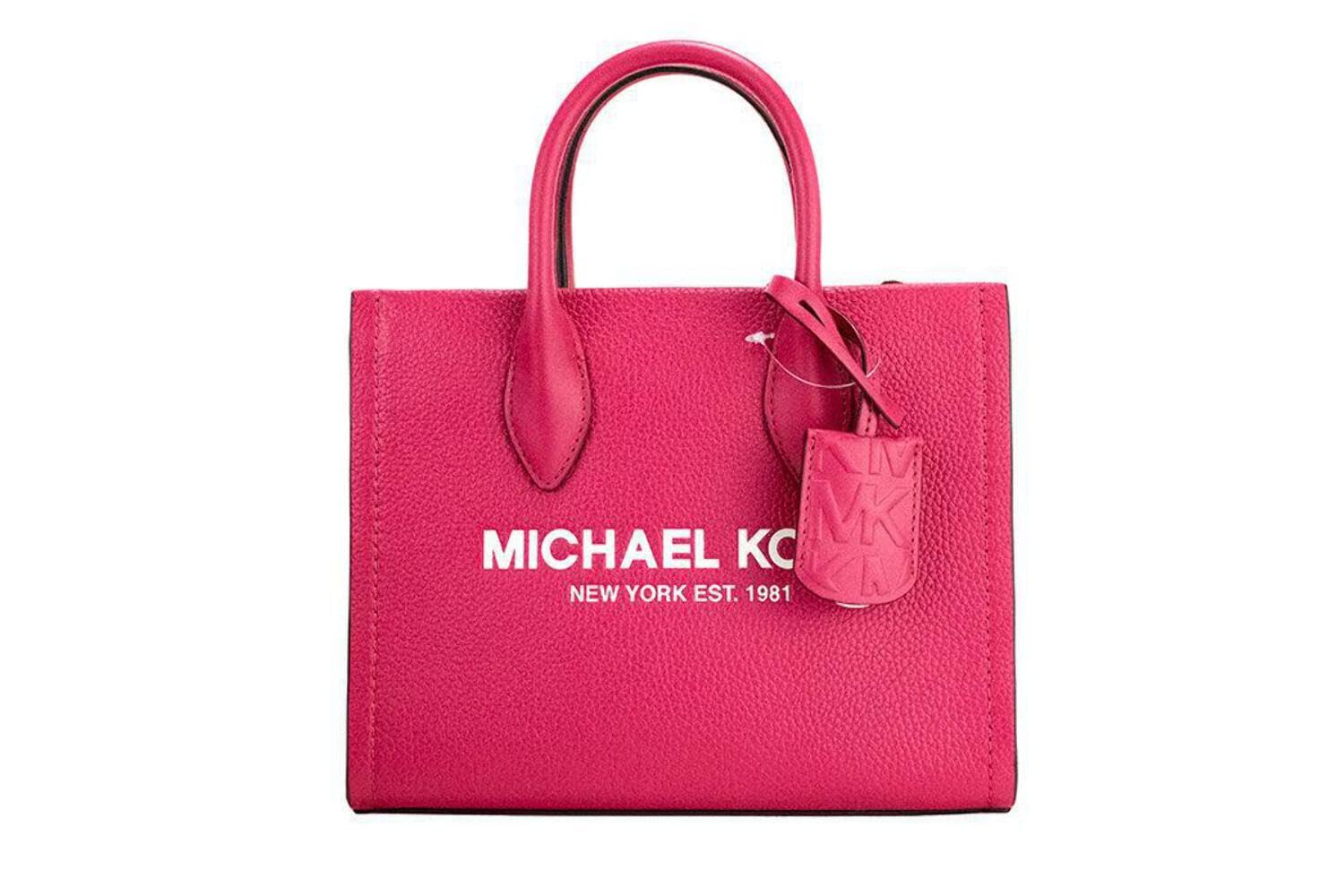 Michael Kors Mirella Small Shopper Top Zip Tote Crossbody Carmine Pink Leather