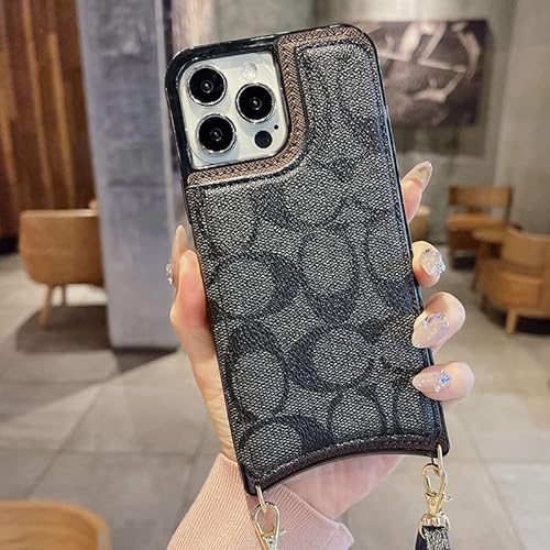 Jiuduidodo Wallet Case For Designer Iphone 14 Case For Women Luxury, Leather Classic Pattern Protective Flip Folio Cover 6.1 Inch With Credit Card Holder Slot/Stand/Crossbody Strap Lanyard, Black #TOP1