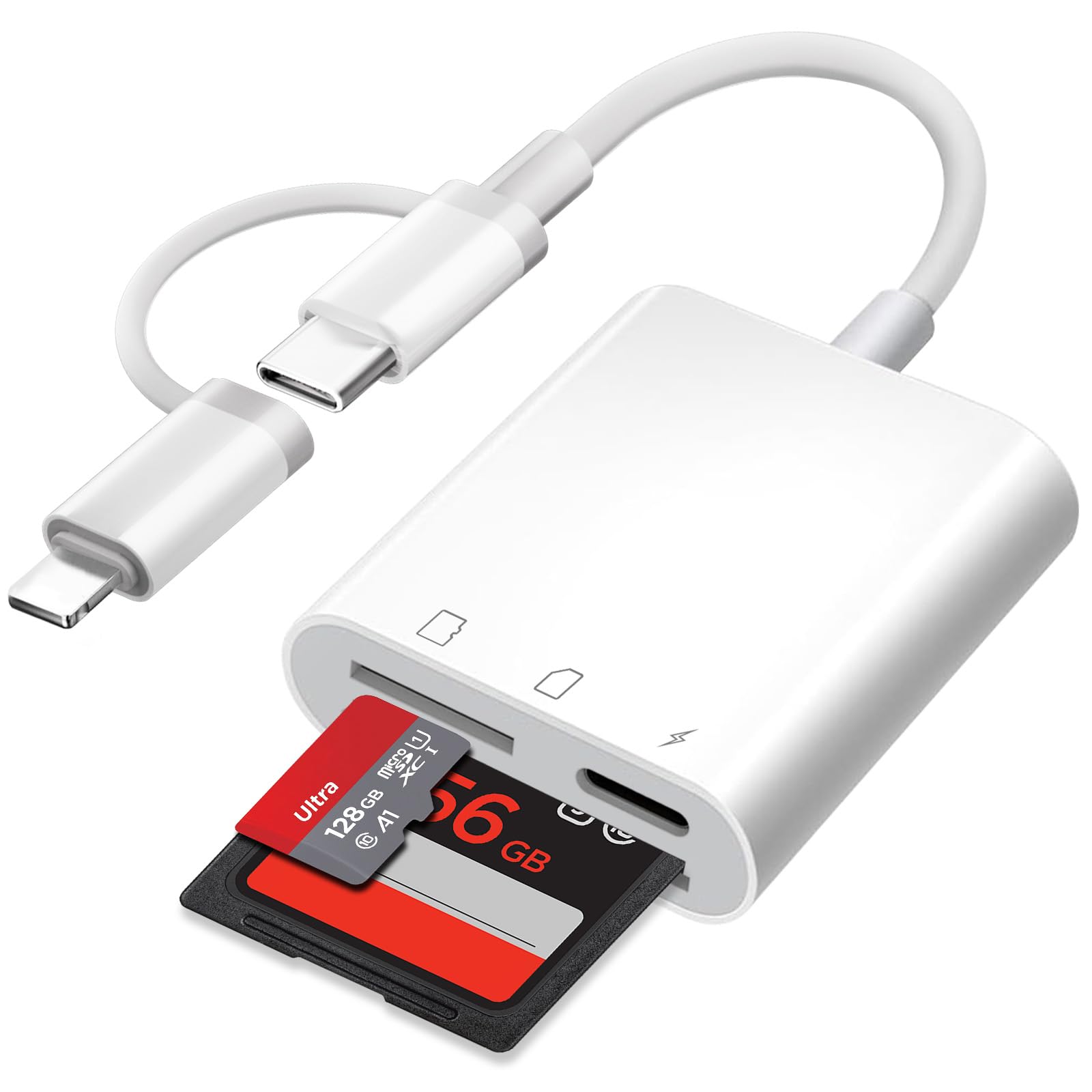 Lettore Di Schede SD/TF 4 In 2 Per IPhone IPad Con Lightning E USB-A - Adattatore Con Porta Di Ricarica, Plug And Play