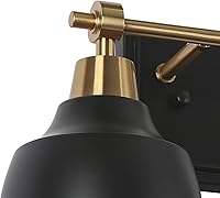 Vista 6 de classy leaves Lámparas de baño, 2 luces de tocador de granja para baño con pantalla de metal negro y enchufe dorado, modernas lámparas de tocador